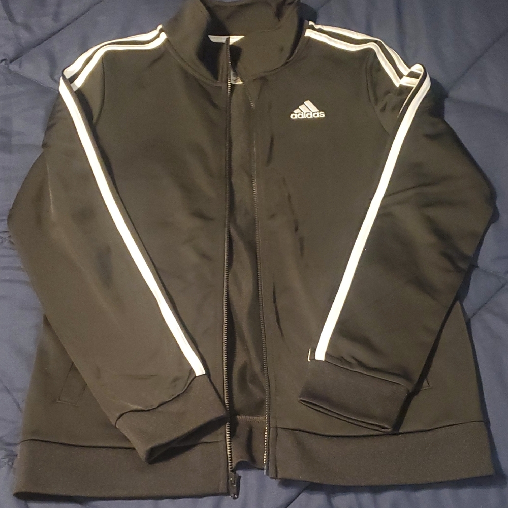Adidas Men's Black Windbreaker with White Stripes